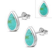 Turquoise Pear Shaped Drop Silver Stud Earrings, e150